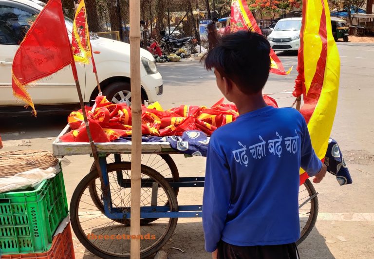 A boy selling Mahaveeri flags